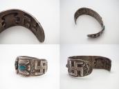 Atq 卍 & T-bird Repoused Coin Silver Cuff w/Turquoise c.1920～