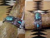 Atq 卍 & T-bird Repoused Coin Silver Cuff w/Turquoise c.1920～