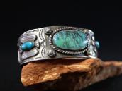 Atq 卍 & T-bird Repoused Coin Silver Cuff w/Turquoise c.1920～
