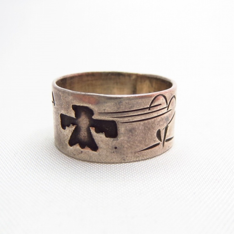 Vintage Thunderbird & Scenery Stamped Ring  c.1930