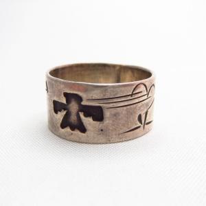 Vintage Thunderbird & Scenery Stamped Ring  c.1930