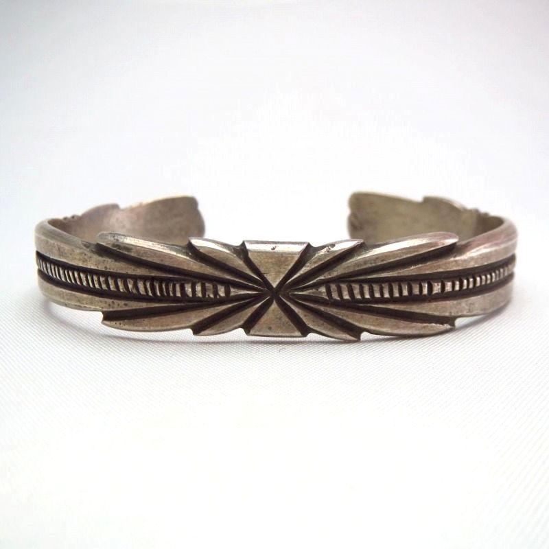 Antique Burst Stamped Ingot Silver Cuff Bracelet  c.1920