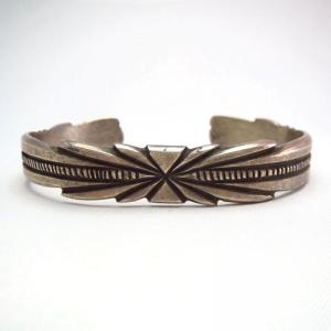 Antique Burst Stamped Ingot Silver Cuff Bracelet  c.1920