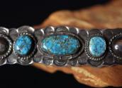 Atq Navajo Hi-Grade Turquoise Row Ingot Silver Pin c.1930～