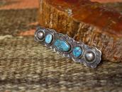 Atq Navajo Hi-Grade Turquoise Row Ingot Silver Pin c.1930～