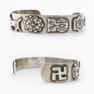 Antique Navajo Multi-Motifs Applique Coin Silver Cuff c.1930