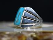 Vintage Navajo Turquoise Inlay Cast Silver Mens Ring c.1965～