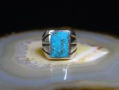 Vintage Navajo Turquoise Inlay Cast Silver Mens Ring c.1965～