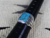 Vintage Navajo Turquoise Inlay Cast Silver Mens Ring c.1965～
