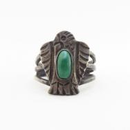 Antique Thunderbird Face Split Shank Ring w/Green TQ  c.1930