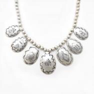 Atq Hopi Silver Beads & Stamped Hollow Fobs Necklace c.1935～