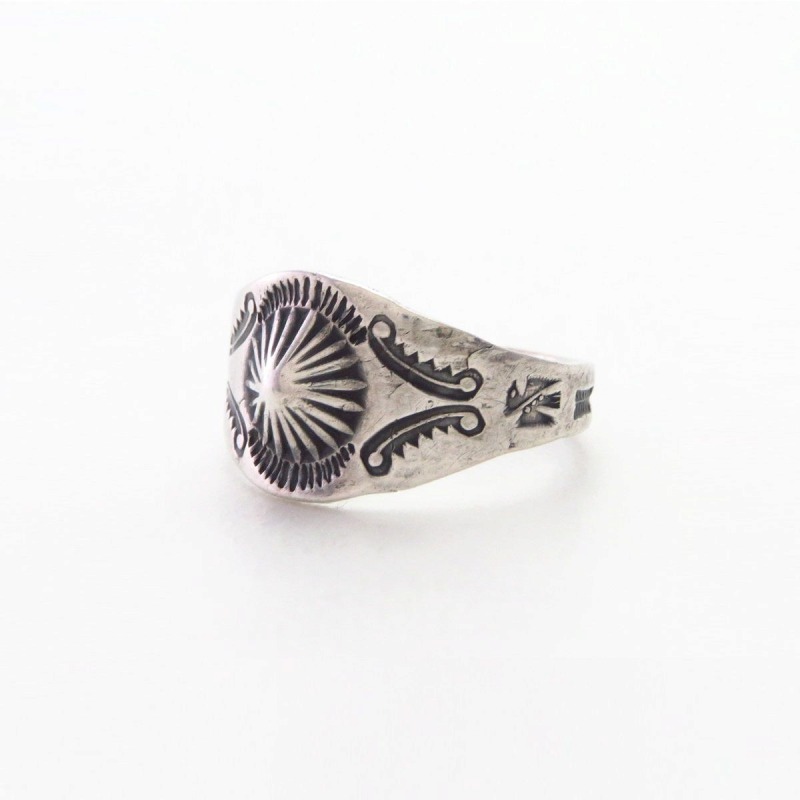 Antique Navajo Concho Repoused & T-bird Stamped Ring c.1930～