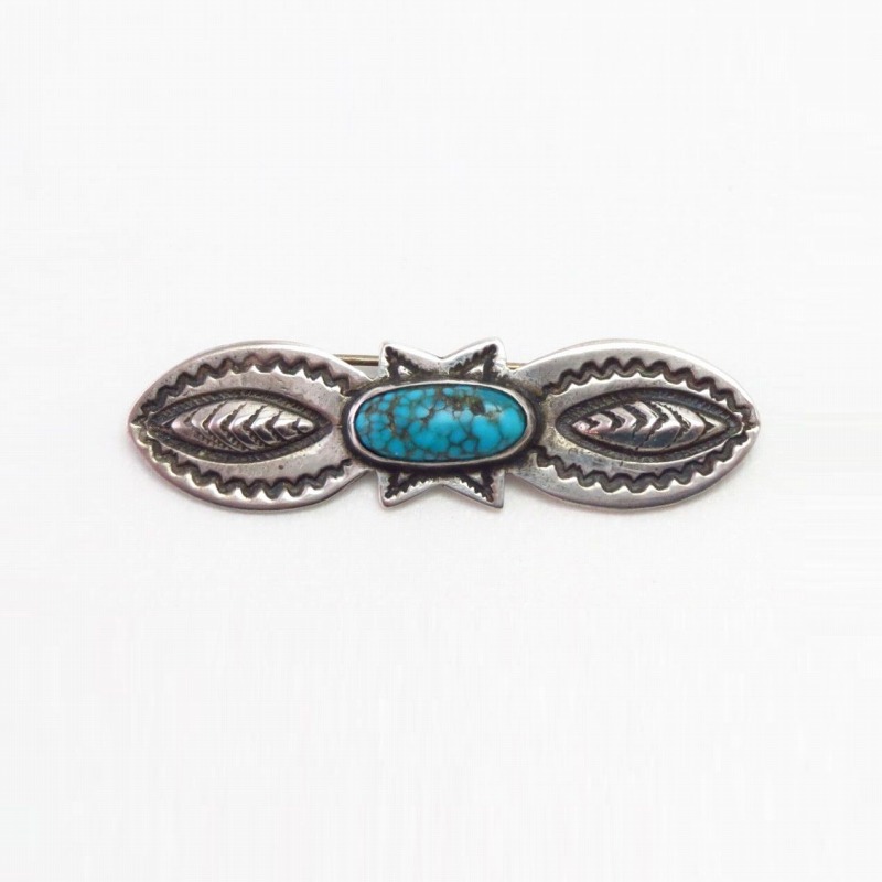 Atq Navajo Stamped Small Pin w/Gem Quality Turquoise c.1930～