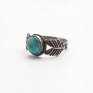 Atq Stamped Arrows Shape Shank Ring w/ Turquoise  c.1940～
