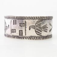 Antique Navajo 卍 & T-bird Stamped Ingot Silver Cuff  c.1915～