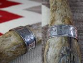 Antique Navajo 卍 & T-bird Stamped Ingot Silver Cuff  c.1915～