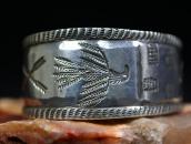 Antique Navajo 卍 & T-bird Stamped Ingot Silver Cuff  c.1915～