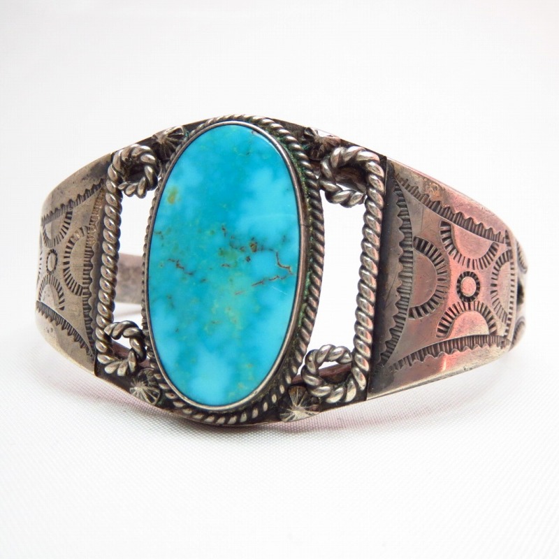 Vintage Ingot Silver Cuff w/HighGrade Blue Gem TQ