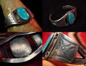 Vintage Ingot Silver Cuff w/HighGrade Blue Gem TQ