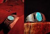 Vintage Ingot Silver Cuff w/HighGrade Blue Gem TQ