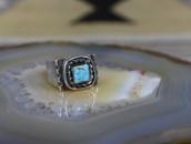 Vintage Navajo Square No.8 Turquoise Ring in Silver c.1955～