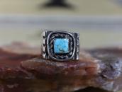 Vintage Navajo Square No.8 Turquoise Ring in Silver c.1955～