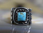 Vintage Navajo Square No.8 Turquoise Ring in Silver c.1955～