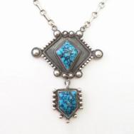 Vtg Navajo Gem Lone Mt.Turquoise Dangle Fob Necklace c.1945～