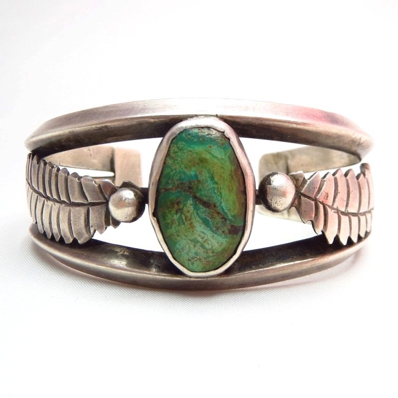 Vintage Leaf Patched Heavy Silver Cuff w/TQ c.1960