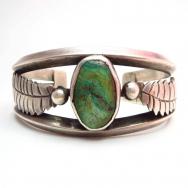 Vintage Leaf Patched Heavy Silver Cuff w/TQ c.1960