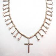 【Joe H. Quintana】 Vtg Squash Blossom Necklace w/Cross Fob