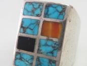 Vtg Zuni Multi-Stone Inlay Square Face Silver Ring  c.1975～