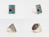 Vtg Zuni Multi-Stone Inlay Square Face Silver Ring  c.1975～