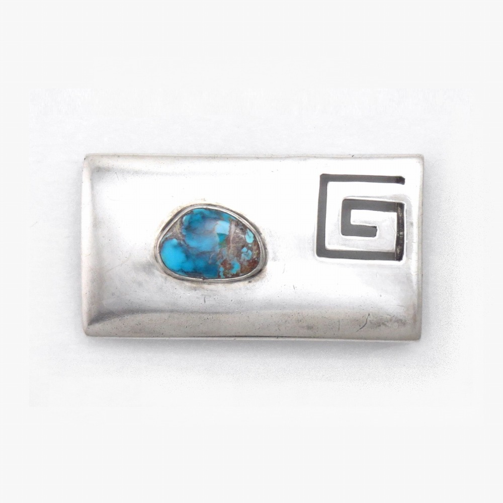 【George Kee】Belt Buckle w/Hi-Grade Persian Turquoise c.1955~
