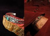 Antique NavajoTwistedwire Cuff Bracelet w/TQ  c.1920