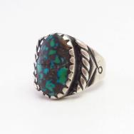 Early Navajo Silver Men's Ring w/Spiderweb Turquoise  c.1920