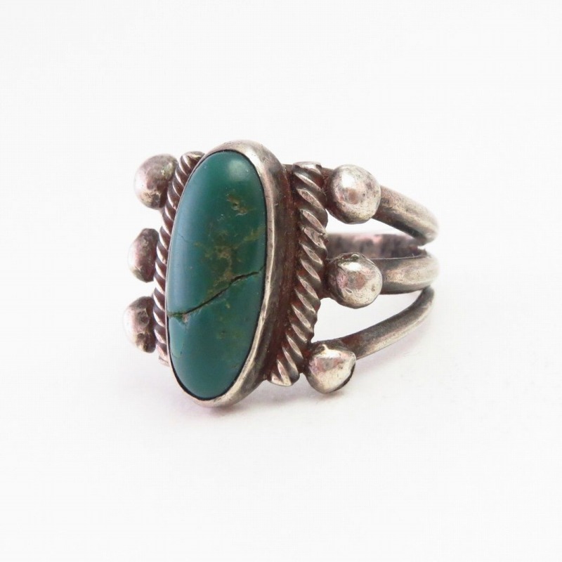 Early Navajo SplitShank Men's Ring w/Green Turquoise c.1910～