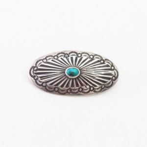 Antique Navajo Stamped Silver Concho Pin w/Turquoise  c.1930