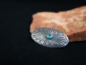 Antique Navajo Stamped Silver Concho Pin w/Turquoise  c.1930