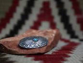 Antique Navajo Stamped Silver Concho Pin w/Turquoise  c.1930