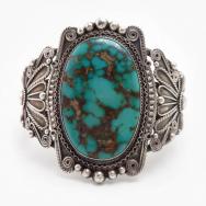 Atq Navajo Heavy&Wide Cuff w/Gem Roystone Turquoise c.1940～