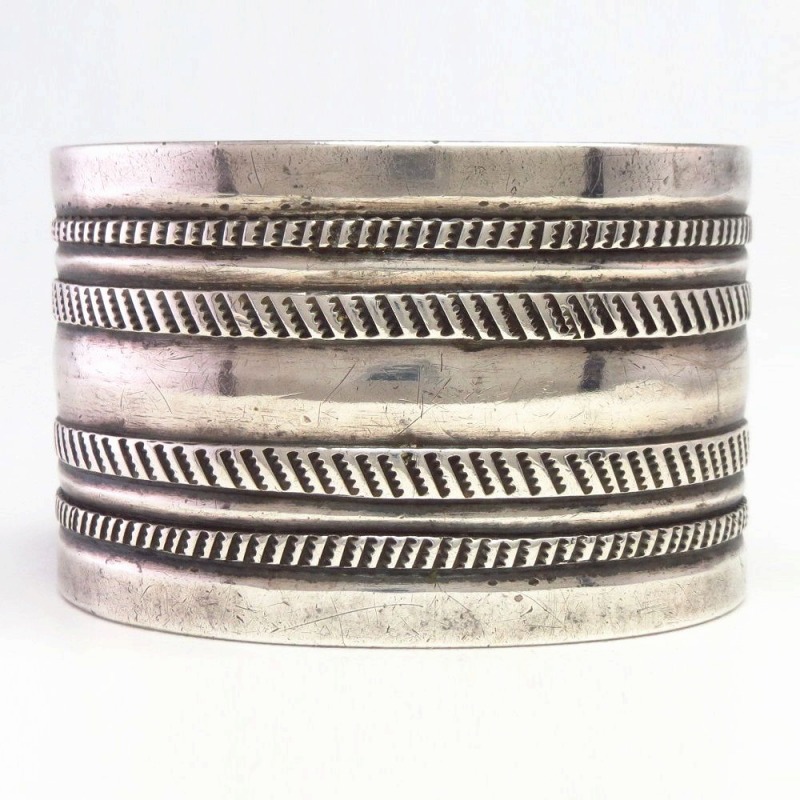 Atq Navajo Chiseled & Stamped Ingot Silver Wide Cuff c.1910～