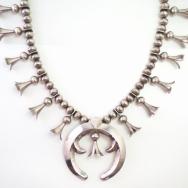 Vtg Heavy Silver Bead & Squash Blossom Naja Necklace c.1960～