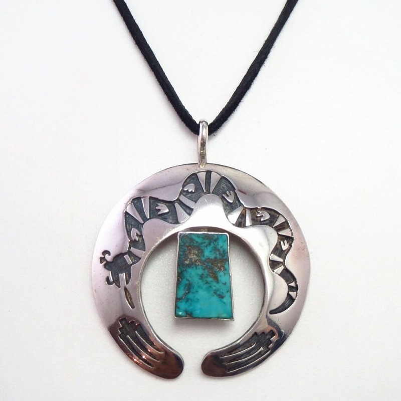 Vtg Hopi Water Serpent Overlay Naja Pendant Necklace c.1970～