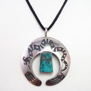 Vtg Hopi Water Serpent Overlay Naja Pendant Necklace c.1970～