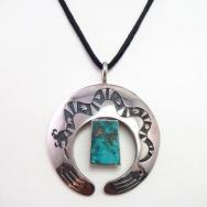 Vtg Hopi Water Serpent Overlay Naja Pendant Necklace c.1970～