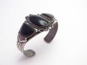 【GARDEN OF THE GODS】Antique Silver Cuff w/Three Onyx  c.1935