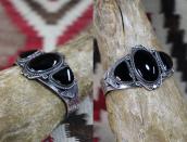 【GARDEN OF THE GODS】Antique Silver Cuff w/Three Onyx  c.1935
