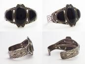 【GARDEN OF THE GODS】Antique Silver Cuff w/Three Onyx  c.1935