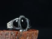 【GARDEN OF THE GODS】Antique Silver Cuff w/Three Onyx  c.1935
